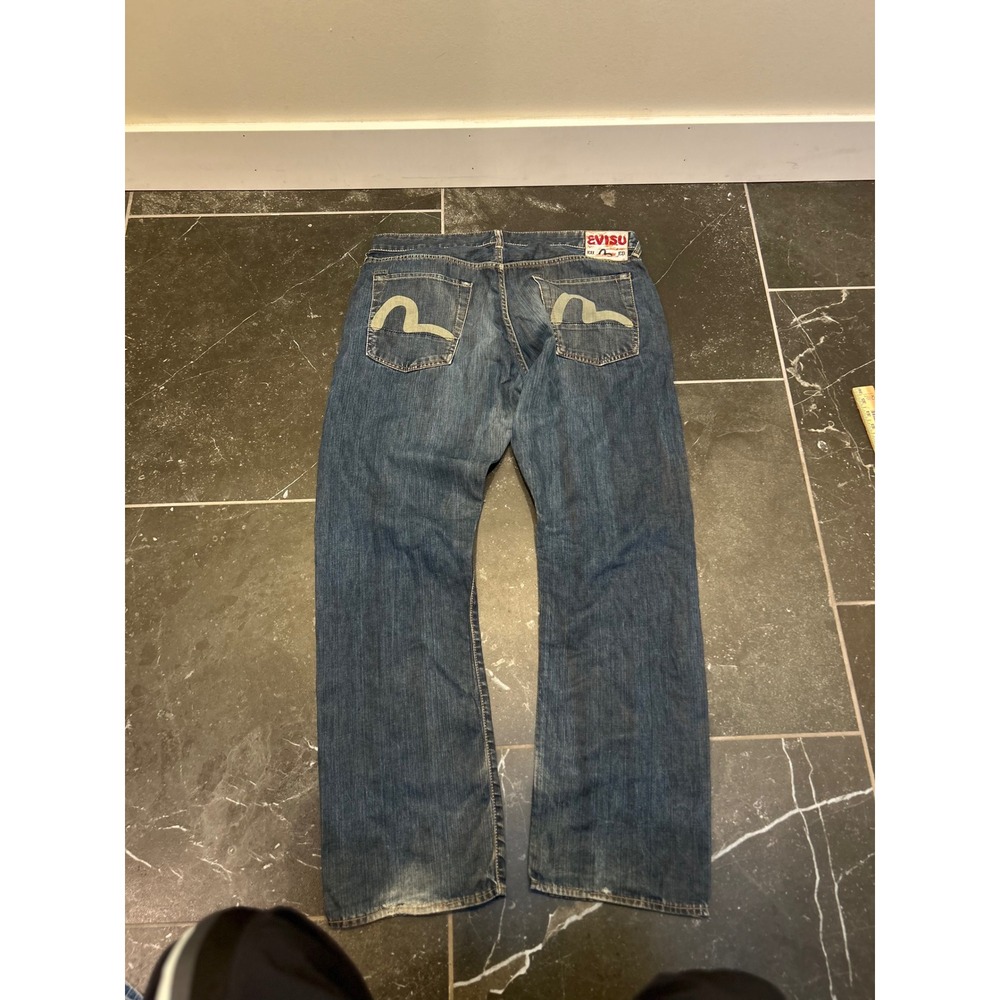 Evisu Genes Mens 40x32 Blue Denim Daicock Seagull Logo Straight Leg Jeans